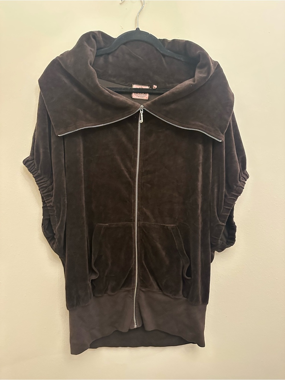 Vintage Juicy Couture L Brown Velour JGMU 6950 Cowl Neck Zip Jacket Y2K USA